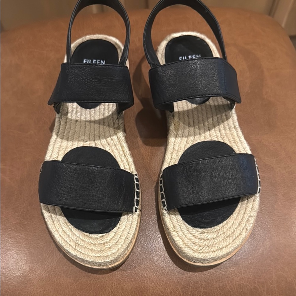 NWT Eileen Fisher black leather espadrille sandals